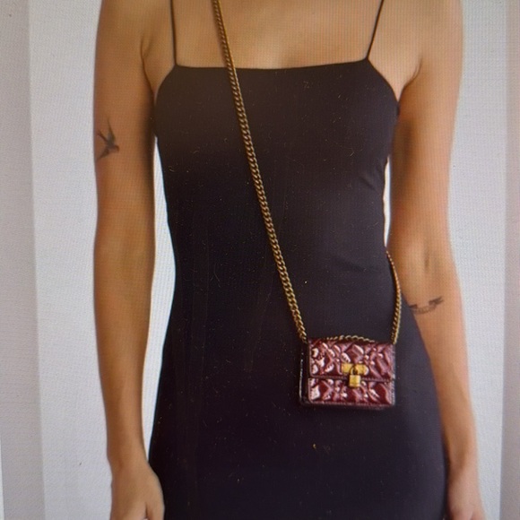 Kurt Geiger Burgundy Quilted Mini Bag with Gold Chain - Picture 6 of 7